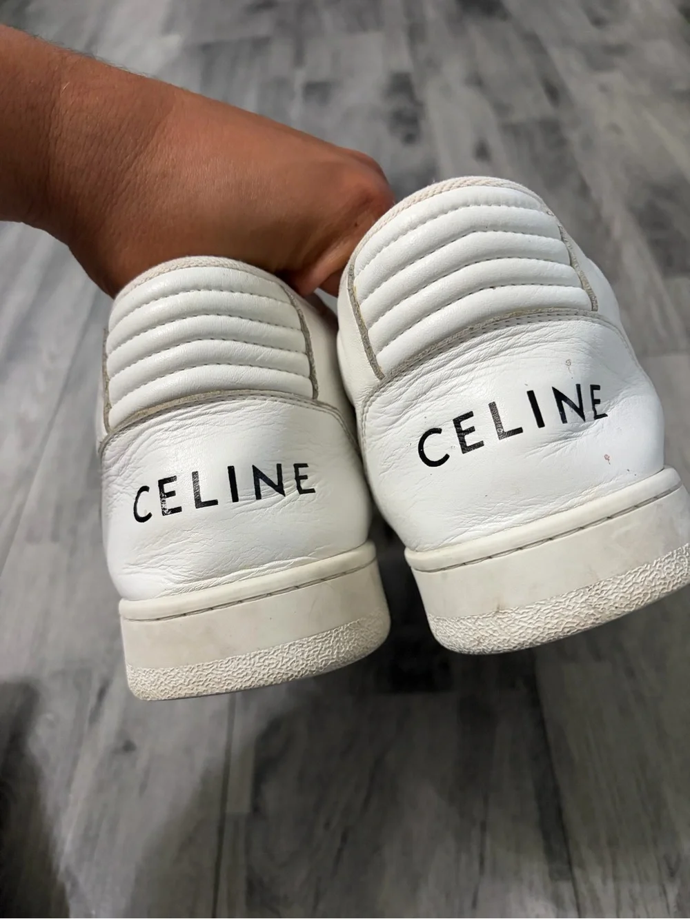 Celine CT-02 Mid Top White Leather Sneakers with Strap